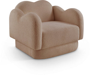 Meridian Furniture Bloom Sculptural Accent Chair Plush Curved Back Design for Modern Living Room or Bedroom Beige Faux Shearling Teddy Fabric 44006Beige-C