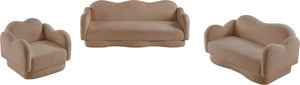 Meridian Furniture Bloom Sculptural Accent Chair Plush Curved Back Design for Modern Living Room or Bedroom Beige Faux Shearling Teddy Fabric 44006Beige-C