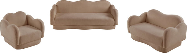 Meridian Furniture Bloom Sculptural Accent Chair Plush Curved Back Design for Modern Living Room or Bedroom Beige Faux Shearling Teddy Fabric 44006Beige-C