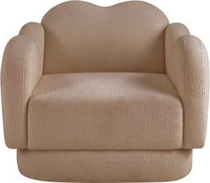Meridian Furniture Bloom Sculptural Accent Chair Plush Curved Back Design for Modern Living Room or Bedroom Beige Faux Shearling Teddy Fabric 44006Beige-C