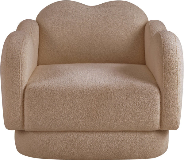 Meridian Furniture Bloom Sculptural Accent Chair Plush Curved Back Design for Modern Living Room or Bedroom Beige Faux Shearling Teddy Fabric 44006Beige-C