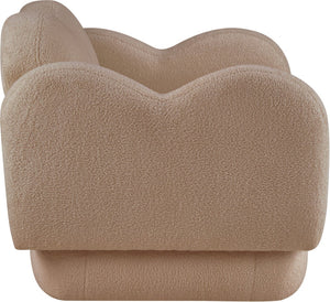 Meridian Furniture Bloom Sculptural Accent Chair Plush Curved Back Design for Modern Living Room or Bedroom Beige Faux Shearling Teddy Fabric 44006Beige-C