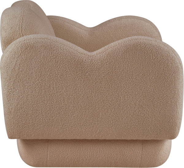Meridian Furniture Bloom Sculptural Accent Chair Plush Curved Back Design for Modern Living Room or Bedroom Beige Faux Shearling Teddy Fabric 44006Beige-C