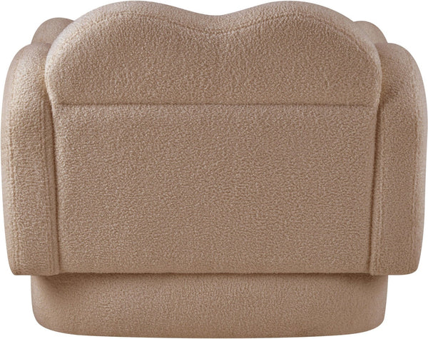 Meridian Furniture Bloom Sculptural Accent Chair Plush Curved Back Design for Modern Living Room or Bedroom Beige Faux Shearling Teddy Fabric 44006Beige-C