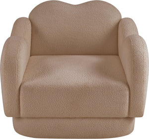 Meridian Furniture Bloom Sculptural Accent Chair Plush Curved Back Design for Modern Living Room or Bedroom Beige Faux Shearling Teddy Fabric 44006Beige-C