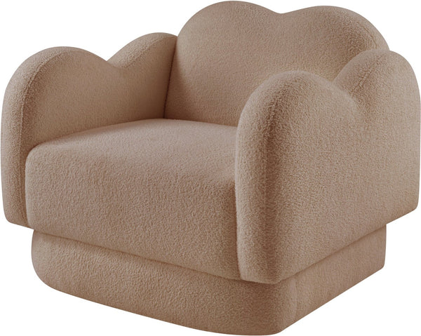 Meridian Furniture Bloom Sculptural Accent Chair Plush Curved Back Design for Modern Living Room or Bedroom Beige Faux Shearling Teddy Fabric 44006Beige-C