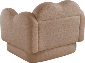 Meridian Furniture Bloom Sculptural Accent Chair Plush Curved Back Design for Modern Living Room or Bedroom Beige Faux Shearling Teddy Fabric 44006Beige-C