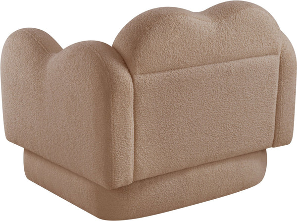 Meridian Furniture Bloom Sculptural Accent Chair Plush Curved Back Design for Modern Living Room or Bedroom Beige Faux Shearling Teddy Fabric 44006Beige-C