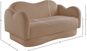 Meridian Furniture Bloom Sculptural Loveseat with Curved Cloud Silhouette and Plush Upholstery for Modern Living Beige Faux Shearling Teddy Fabric 44006Beige-L