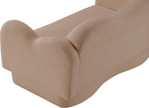 Meridian Furniture Bloom Sculptural Loveseat with Curved Cloud Silhouette and Plush Upholstery for Modern Living Beige Faux Shearling Teddy Fabric 44006Beige-L