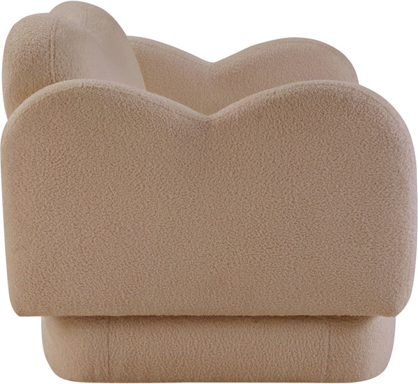 Meridian Furniture Bloom Sculptural Loveseat with Curved Cloud Silhouette and Plush Upholstery for Modern Living Beige Faux Shearling Teddy Fabric 44006Beige-L