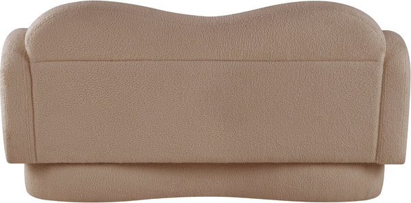 Meridian Furniture Bloom Sculptural Loveseat with Curved Cloud Silhouette and Plush Upholstery for Modern Living Beige Faux Shearling Teddy Fabric 44006Beige-L