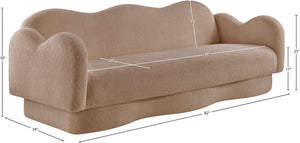 Meridian Furniture Bloom Sculptural Curved Sofa with Cloud Silhouette Seats Three for Modern Living Rooms Beige Faux Shearling Teddy Fabric 44006Beige-S