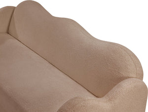 Meridian Furniture Bloom Sculptural Curved Sofa with Cloud Silhouette Seats Three for Modern Living Rooms Beige Faux Shearling Teddy Fabric 44006Beige-S