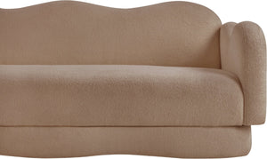 Meridian Furniture Bloom Sculptural Curved Sofa with Cloud Silhouette Seats Three for Modern Living Rooms Beige Faux Shearling Teddy Fabric 44006Beige-S