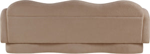 Meridian Furniture Bloom Sculptural Curved Sofa with Cloud Silhouette Seats Three for Modern Living Rooms Beige Faux Shearling Teddy Fabric 44006Beige-S
