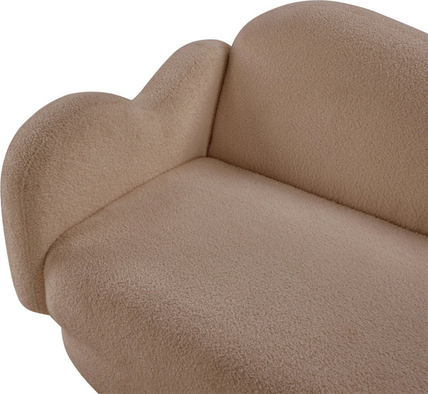Meridian Furniture Bloom Sculptural Curved Sofa with Cloud Silhouette Seats Three for Modern Living Rooms Beige Faux Shearling Teddy Fabric 44006Beige-S