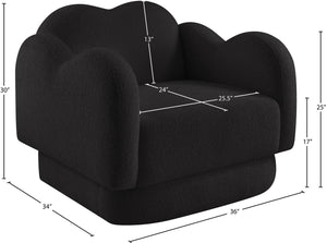 Meridian Furniture Bloom Sculptural Accent Chair Plush Curved Back Design for Modern Living Room or Bedroom Black Faux Shearling Teddy Fabric 44006Black-C