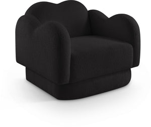 Meridian Furniture Bloom Sculptural Accent Chair Plush Curved Back Design for Modern Living Room or Bedroom Black Faux Shearling Teddy Fabric 44006Black-C