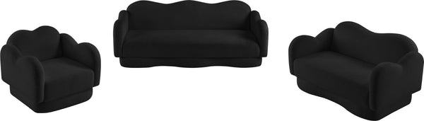 Meridian Furniture Bloom Sculptural Accent Chair Plush Curved Back Design for Modern Living Room or Bedroom Black Faux Shearling Teddy Fabric 44006Black-C