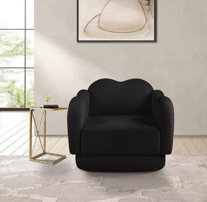 Meridian Furniture Bloom Sculptural Accent Chair Plush Curved Back Design for Modern Living Room or Bedroom Black Faux Shearling Teddy Fabric 44006Black-C
