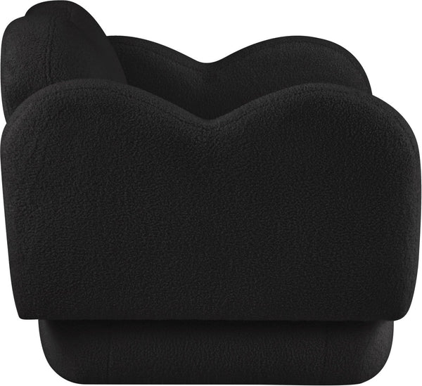 Meridian Furniture Bloom Sculptural Accent Chair Plush Curved Back Design for Modern Living Room or Bedroom Black Faux Shearling Teddy Fabric 44006Black-C