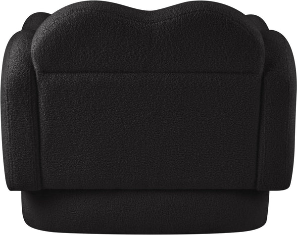 Meridian Furniture Bloom Sculptural Accent Chair Plush Curved Back Design for Modern Living Room or Bedroom Black Faux Shearling Teddy Fabric 44006Black-C