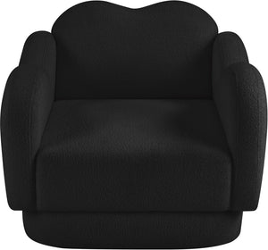 Meridian Furniture Bloom Sculptural Accent Chair Plush Curved Back Design for Modern Living Room or Bedroom Black Faux Shearling Teddy Fabric 44006Black-C