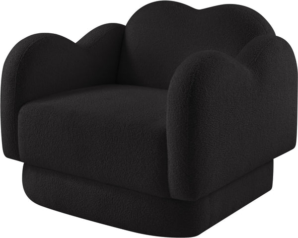Meridian Furniture Bloom Sculptural Accent Chair Plush Curved Back Design for Modern Living Room or Bedroom Black Faux Shearling Teddy Fabric 44006Black-C