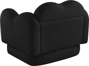 Meridian Furniture Bloom Sculptural Accent Chair Plush Curved Back Design for Modern Living Room or Bedroom Black Faux Shearling Teddy Fabric 44006Black-C
