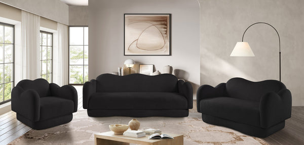 Meridian Furniture Bloom Sculptural Accent Chair Plush Curved Back Design for Modern Living Room or Bedroom Black Faux Shearling Teddy Fabric 44006Black-C