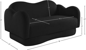 Meridian Furniture Bloom Sculptural Loveseat with Curved Cloud Silhouette and Plush Upholstery for Modern Living Black Faux Shearling Teddy Fabric 44006Black-L