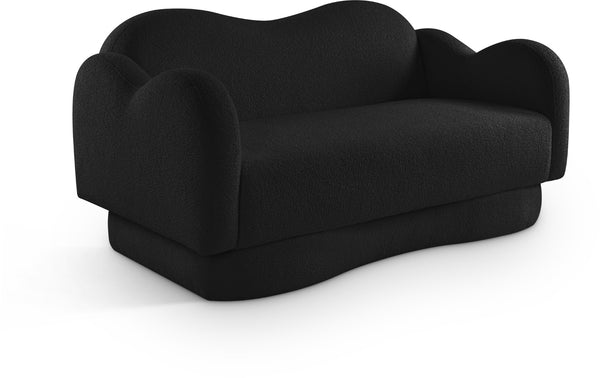 Meridian Furniture Bloom Sculptural Loveseat with Curved Cloud Silhouette and Plush Upholstery for Modern Living Black Faux Shearling Teddy Fabric 44006Black-L
