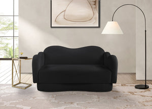 Meridian Furniture Bloom Sculptural Loveseat with Curved Cloud Silhouette and Plush Upholstery for Modern Living Black Faux Shearling Teddy Fabric 44006Black-L