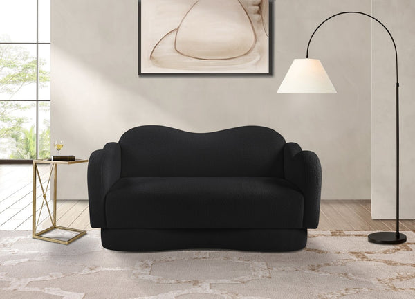 Meridian Furniture Bloom Sculptural Loveseat with Curved Cloud Silhouette and Plush Upholstery for Modern Living Black Faux Shearling Teddy Fabric 44006Black-L