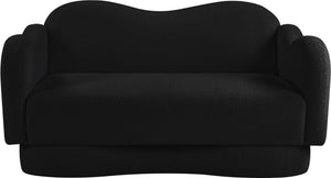Meridian Furniture Bloom Sculptural Loveseat with Curved Cloud Silhouette and Plush Upholstery for Modern Living Black Faux Shearling Teddy Fabric 44006Black-L