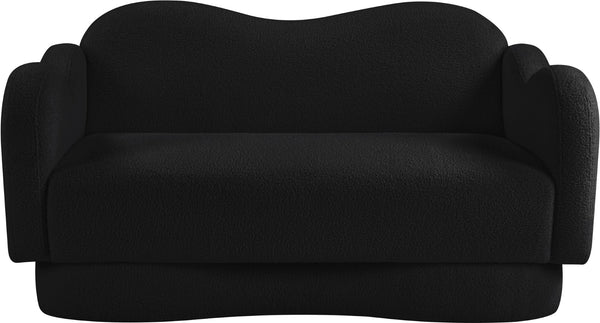 Meridian Furniture Bloom Sculptural Loveseat with Curved Cloud Silhouette and Plush Upholstery for Modern Living Black Faux Shearling Teddy Fabric 44006Black-L