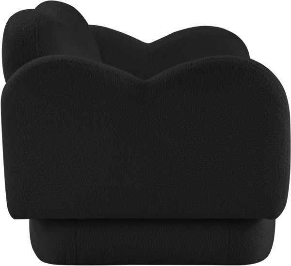 Meridian Furniture Bloom Sculptural Loveseat with Curved Cloud Silhouette and Plush Upholstery for Modern Living Black Faux Shearling Teddy Fabric 44006Black-L