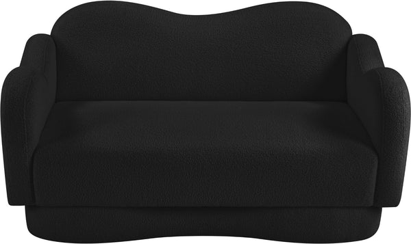 Meridian Furniture Bloom Sculptural Loveseat with Curved Cloud Silhouette and Plush Upholstery for Modern Living Black Faux Shearling Teddy Fabric 44006Black-L