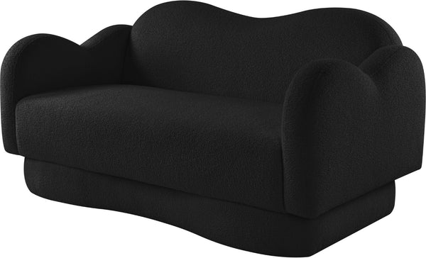 Meridian Furniture Bloom Sculptural Loveseat with Curved Cloud Silhouette and Plush Upholstery for Modern Living Black Faux Shearling Teddy Fabric 44006Black-L