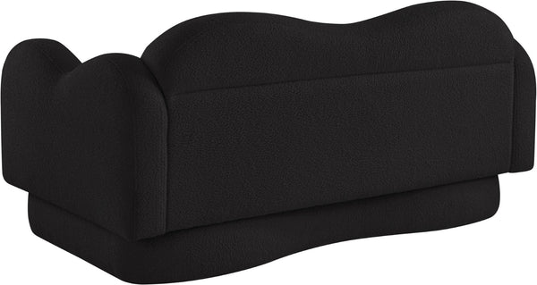 Meridian Furniture Bloom Sculptural Loveseat with Curved Cloud Silhouette and Plush Upholstery for Modern Living Black Faux Shearling Teddy Fabric 44006Black-L