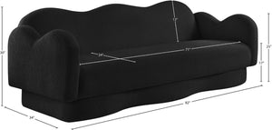 Meridian Furniture Bloom Sculptural Curved Sofa with Cloud Silhouette Seats Three for Modern Living Rooms Black Faux Shearling Teddy Fabric 44006Black-S