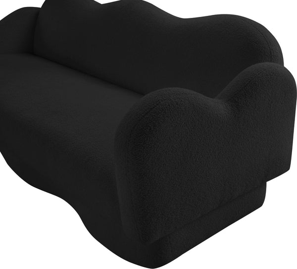 Meridian Furniture Bloom Sculptural Curved Sofa with Cloud Silhouette Seats Three for Modern Living Rooms Black Faux Shearling Teddy Fabric 44006Black-S