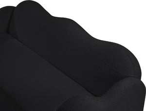Meridian Furniture Bloom Sculptural Curved Sofa with Cloud Silhouette Seats Three for Modern Living Rooms Black Faux Shearling Teddy Fabric 44006Black-S