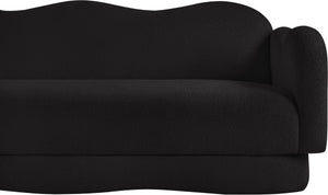 Meridian Furniture Bloom Sculptural Curved Sofa with Cloud Silhouette Seats Three for Modern Living Rooms Black Faux Shearling Teddy Fabric 44006Black-S