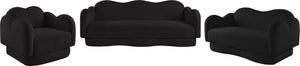 Meridian Furniture Bloom Sculptural Curved Sofa with Cloud Silhouette Seats Three for Modern Living Rooms Black Faux Shearling Teddy Fabric 44006Black-S