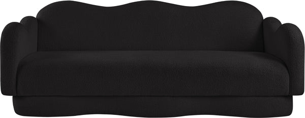 Meridian Furniture Bloom Sculptural Curved Sofa with Cloud Silhouette Seats Three for Modern Living Rooms Black Faux Shearling Teddy Fabric 44006Black-S