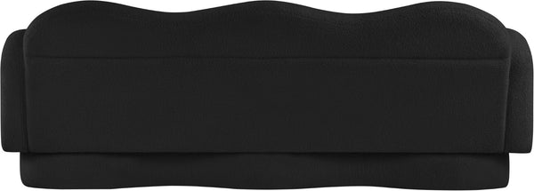 Meridian Furniture Bloom Sculptural Curved Sofa with Cloud Silhouette Seats Three for Modern Living Rooms Black Faux Shearling Teddy Fabric 44006Black-S
