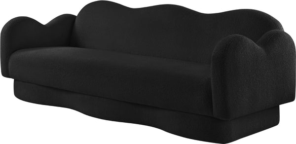 Meridian Furniture Bloom Sculptural Curved Sofa with Cloud Silhouette Seats Three for Modern Living Rooms Black Faux Shearling Teddy Fabric 44006Black-S