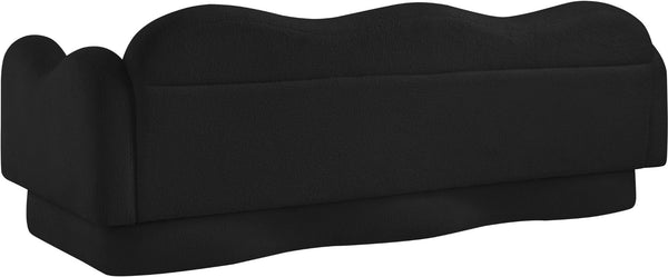 Meridian Furniture Bloom Sculptural Curved Sofa with Cloud Silhouette Seats Three for Modern Living Rooms Black Faux Shearling Teddy Fabric 44006Black-S